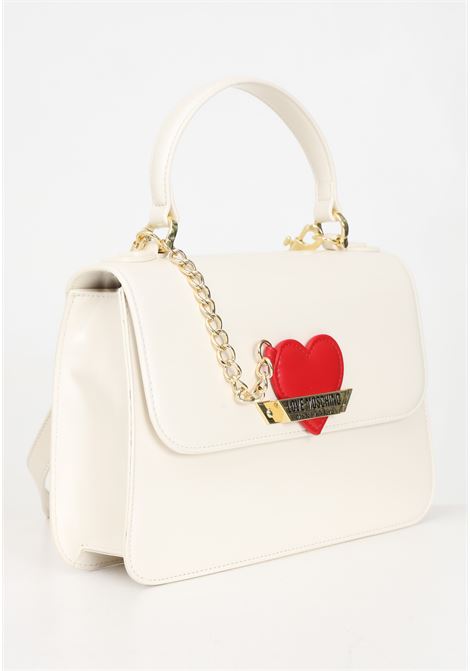 Ivory women's handbag with red heart charm LOVE MOSCHINO | JC4138PP1LLM1110